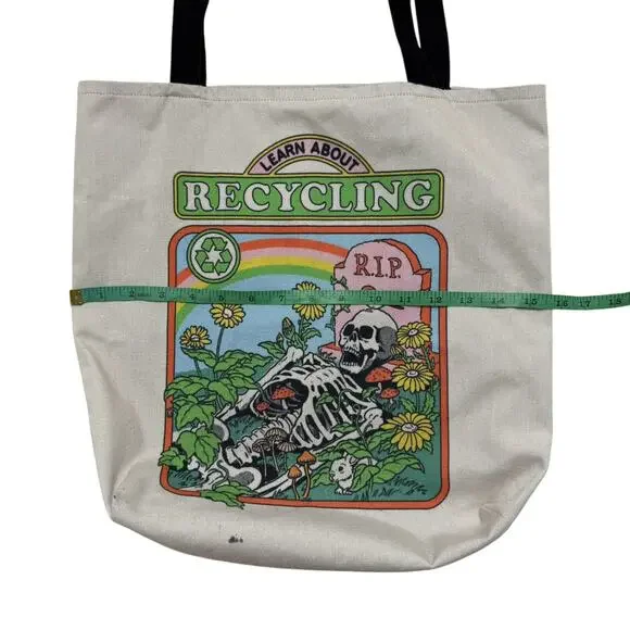 Skeleton “Learn About Recycling” RIP Grave Spooky Tote Bag Whimsygoth Funny - Picture 4 of 8